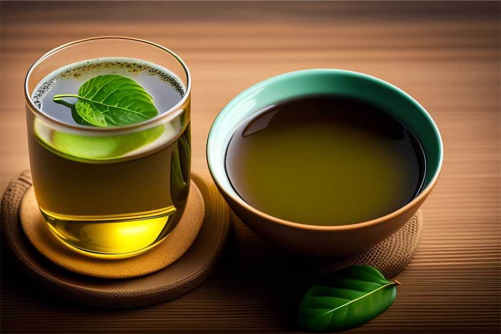 chá verde na mesa para ser servido